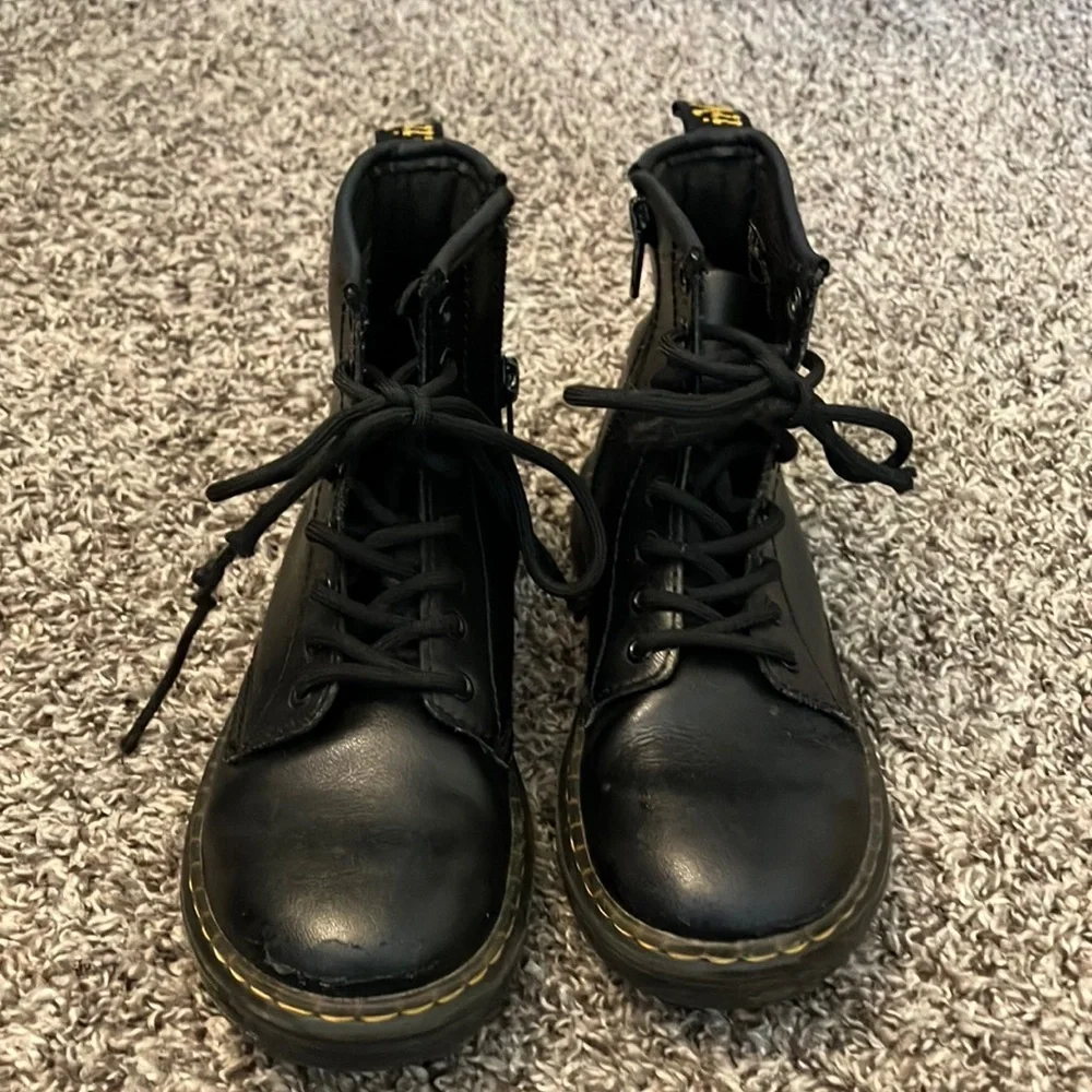 Dr. Martens Black Zavala Combat Boots with Yellow Stitching